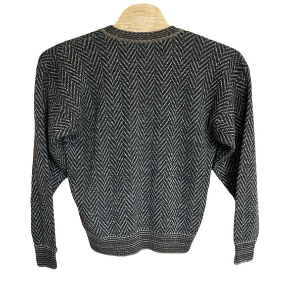 Bachrach Vintage Cardigan Sweater Black Brown Chevron Men’s Large Union Made - Picture 2 of 6